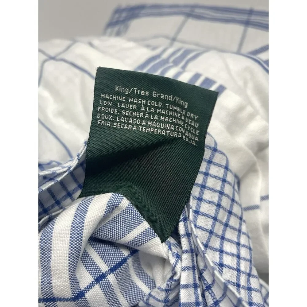 Ralph Lauren COTTAGE HILL Blue White Plaid KING Duvet Cover Cotton RARE